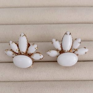 Vintage Gold And White Stone Clip on Earrings